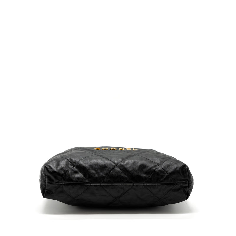 Chanel Medium 22 Bag Shiny Calfskin Black Brushed GHW(Microchip)