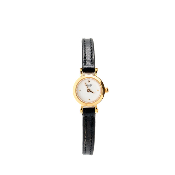 Hermes Faubourg Watch, Mini Model, 15mm Rose Gold/Diamond with Black Calfskin Strap