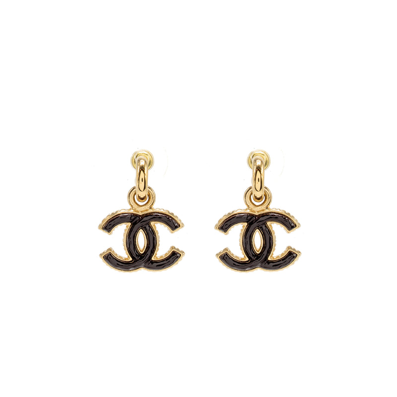 Chanel CC logo drop earrings burgundy / gold tone