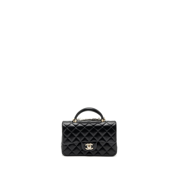 Chanel top handle mini recangular flap bag lambskin black LGHW (microchip)