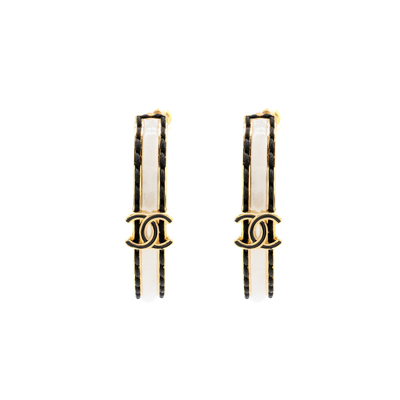Chanel Enamel mini CC Logo Hoop Earrings Light gold tone