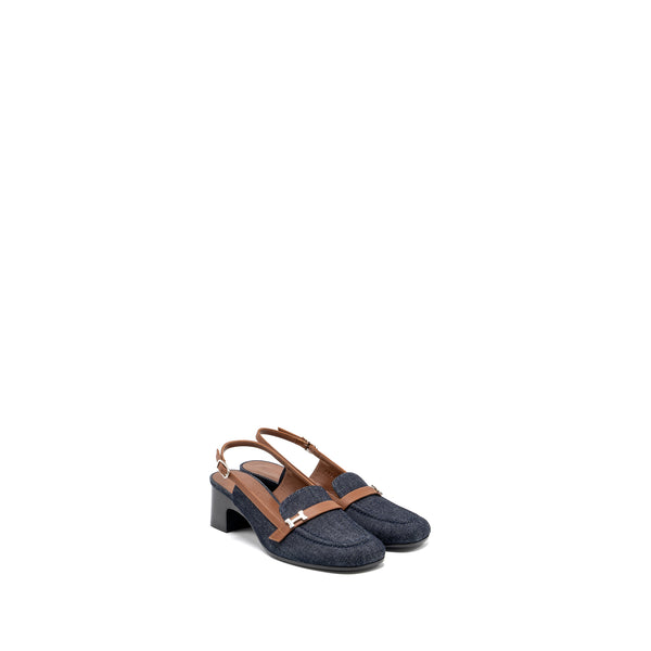 Hermes size 38 sandals denim dark blue/gold SHW