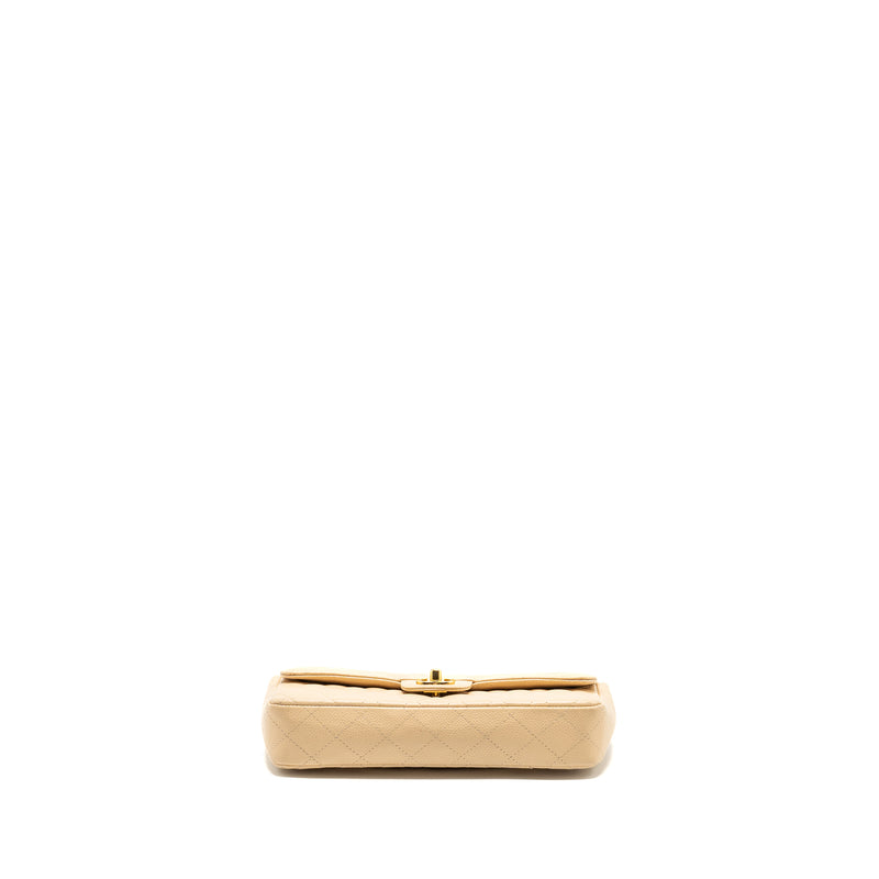 Chanel East-West Flap Shoulder Bag Caviar Beige GHW