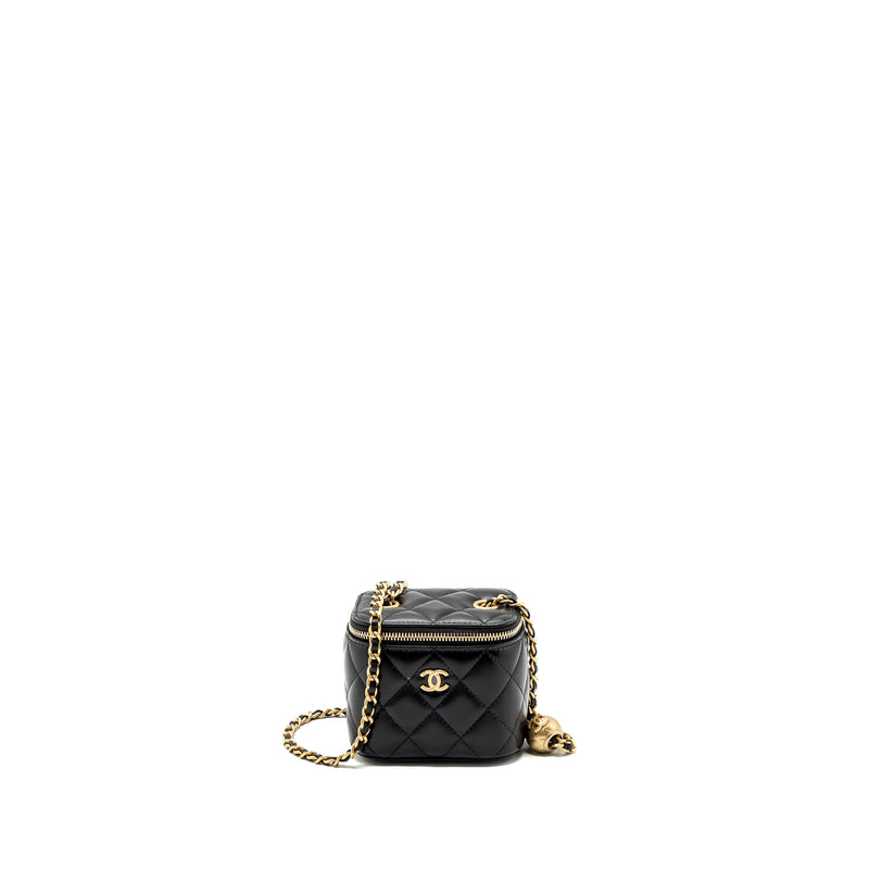 Chanel pearl crush mini vanity with chain lambskin black GHW