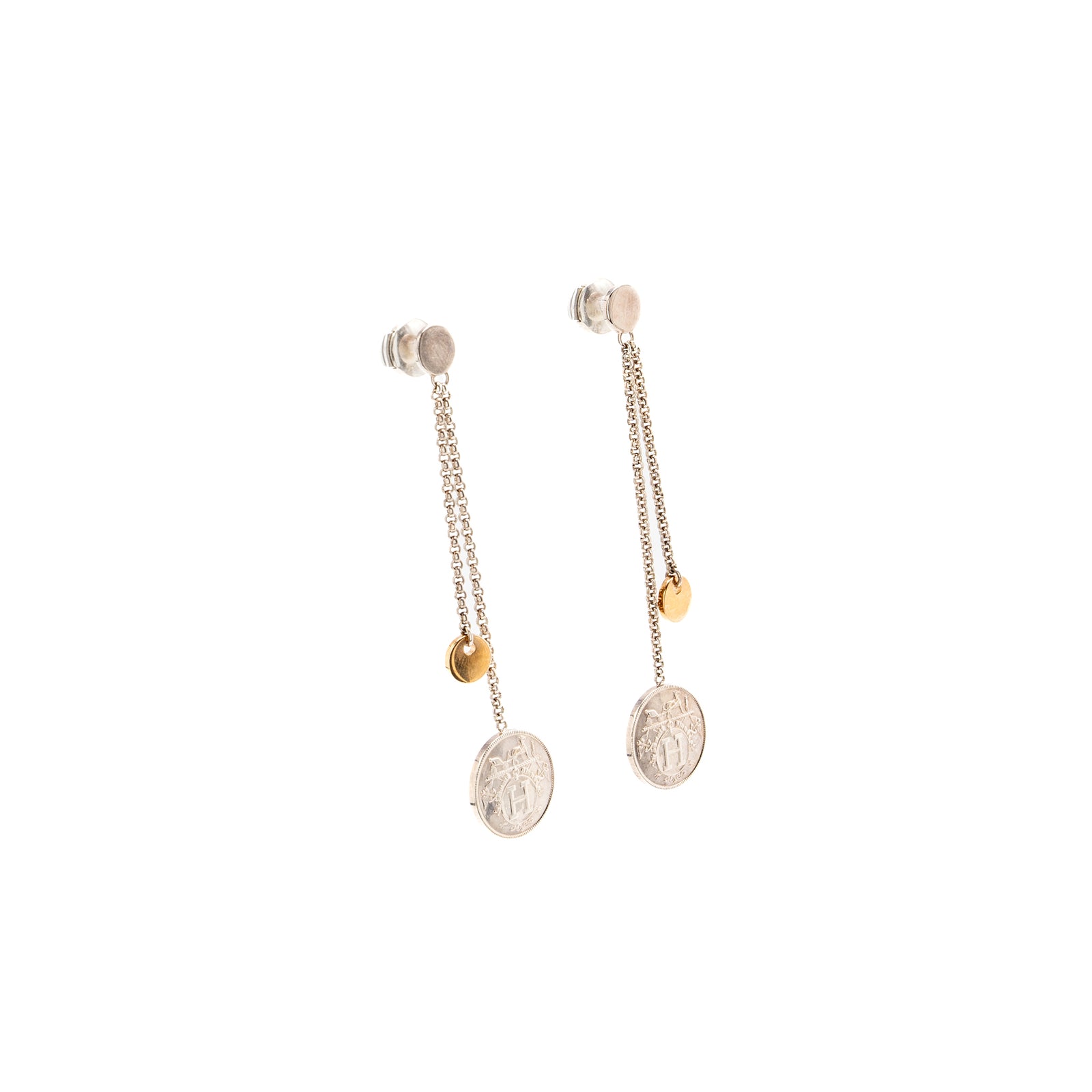 Hermes Ex-Libris Earrings Small Model, Sterling Silver/Rose Gold