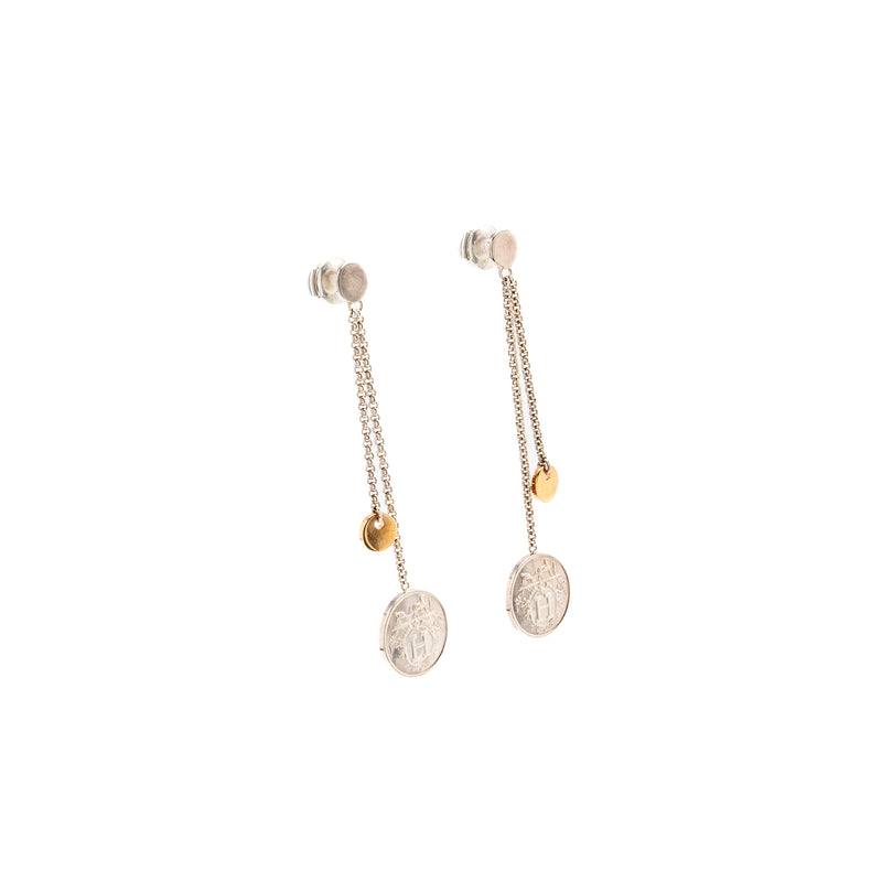 Hermes Ex-Libris Earrings Small Model, Sterling Silver/Rose Gold