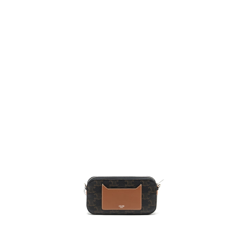 Celine Horizontal Triomphe Logo Print Pouch Coated Canvas/Leather Tan/Brown SHW