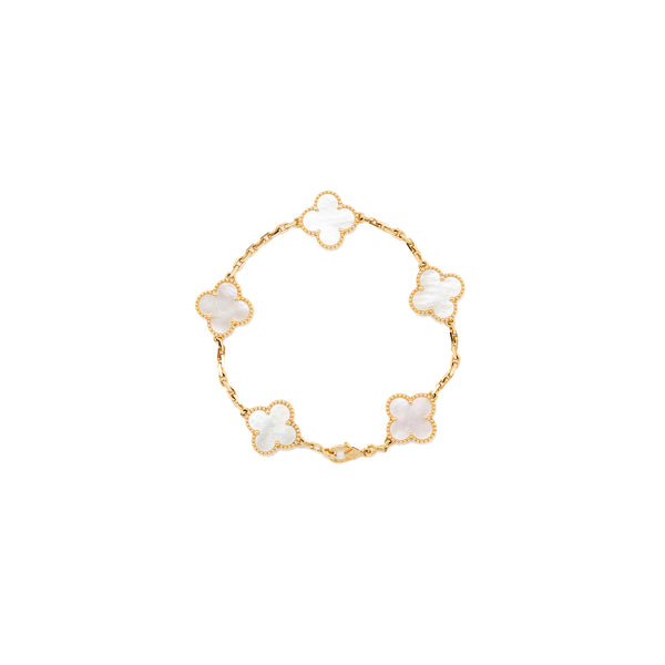 Van Cleef and Arpels Vintage Alhambra Bracelet, 5 Motif mother of pearl yellow gold