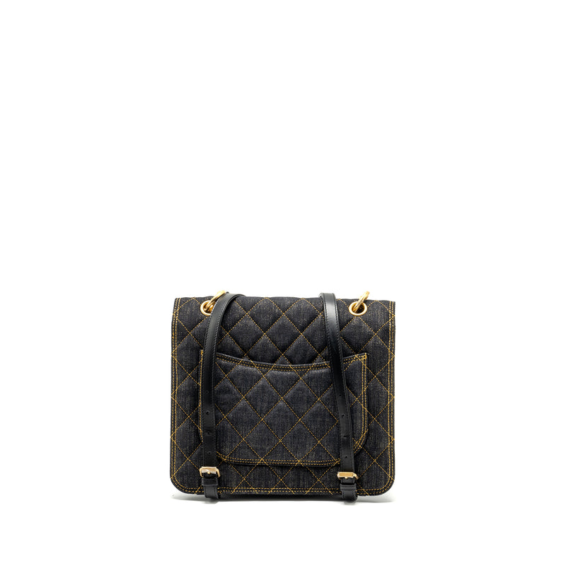 Chanel 23S flap backpack denim dark blue with brushed GHW (microchip)