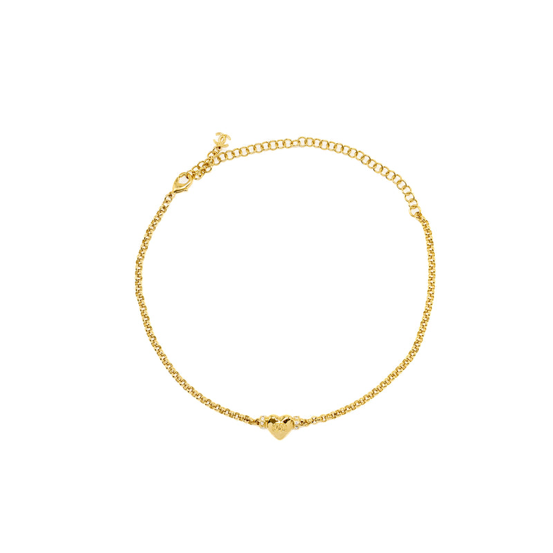 Chanel Heart Shape Crystal Chocker/Necklace Gold tone