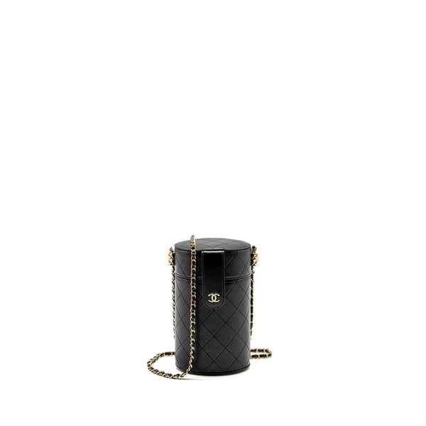 Chanel CC Round Vanity Case with Chain Lambskin Black LGHW