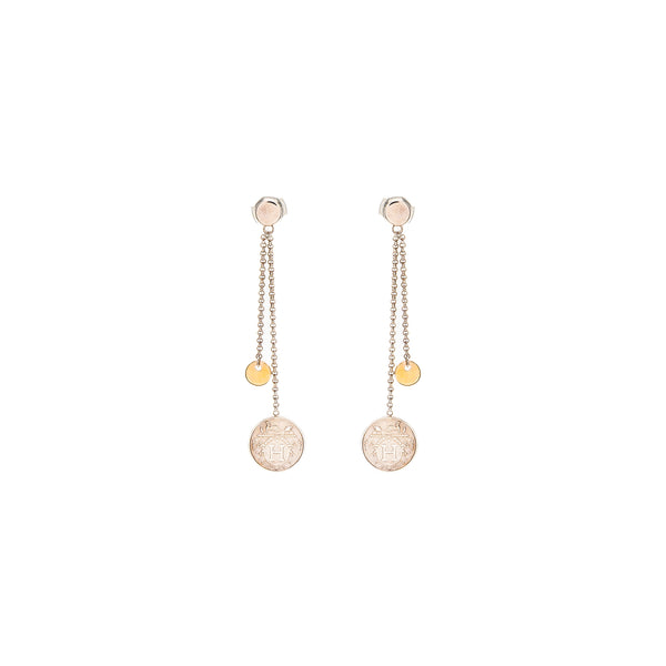 Hermes Ex-Libris Earrings Small Model, Sterling Silver/Rose Gold