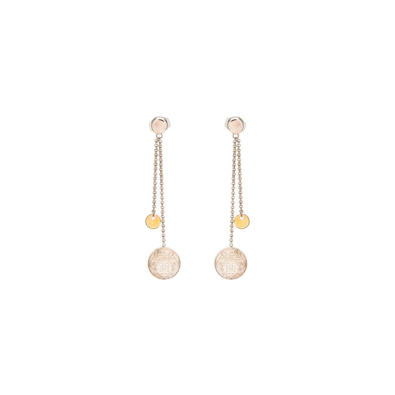 Hermes Ex-Libris Earrings Small Model, Sterling Silver/Rose Gold