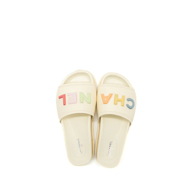 Chanel Size 38 Letter Sandal Leather White/Multicolour