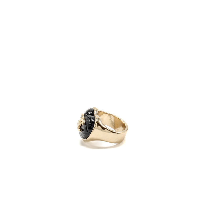 Chanel Size 53 22K CC Heart Ring Black Light Gold Tone