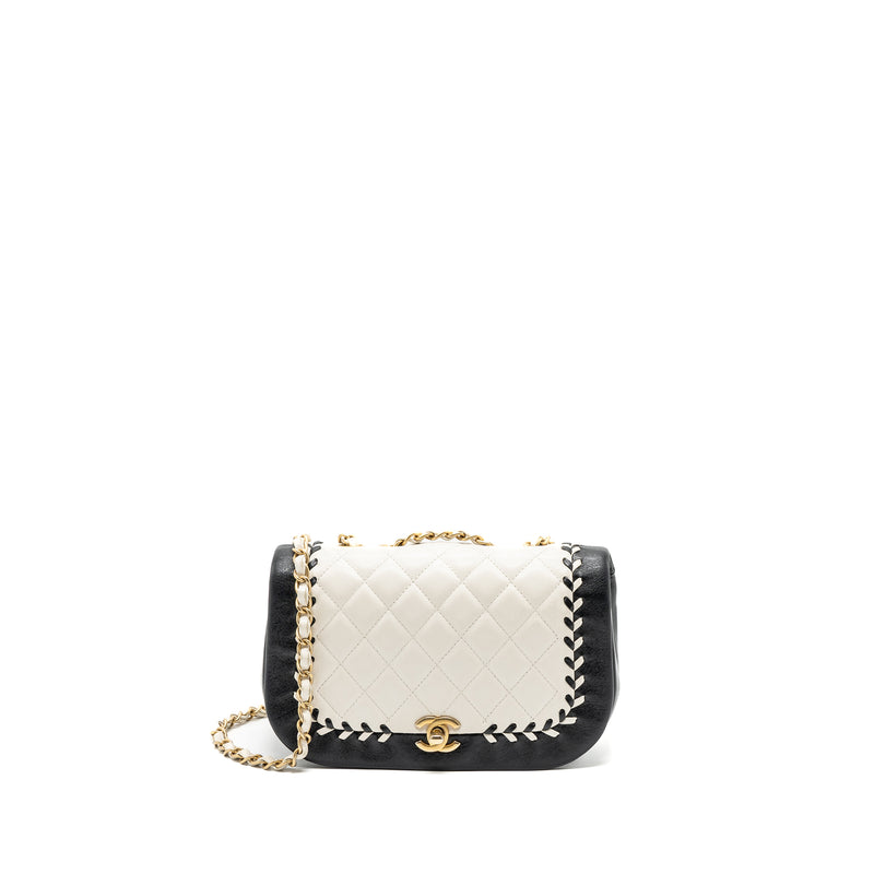 Chanel Quilted Flap Bag Lambskin White/ Black GHW