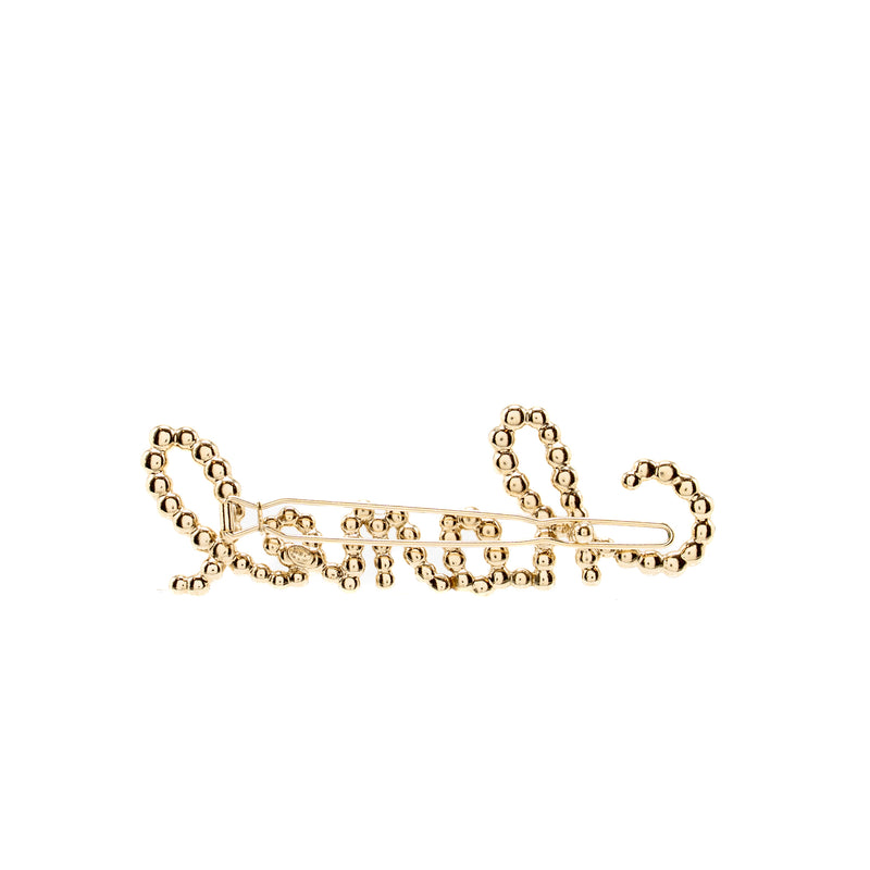 Chanel Letter Hair Clip Crystal/Pearl Light Gold Tone