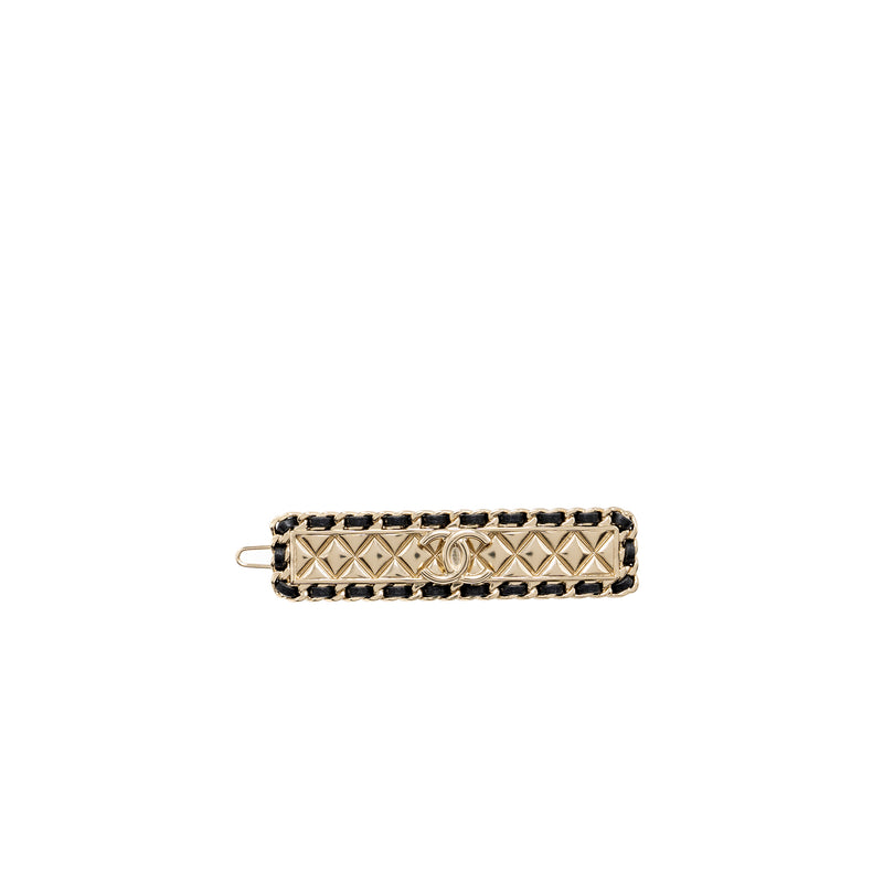 Chanel quilted with chain edge hair clip black / gold tone