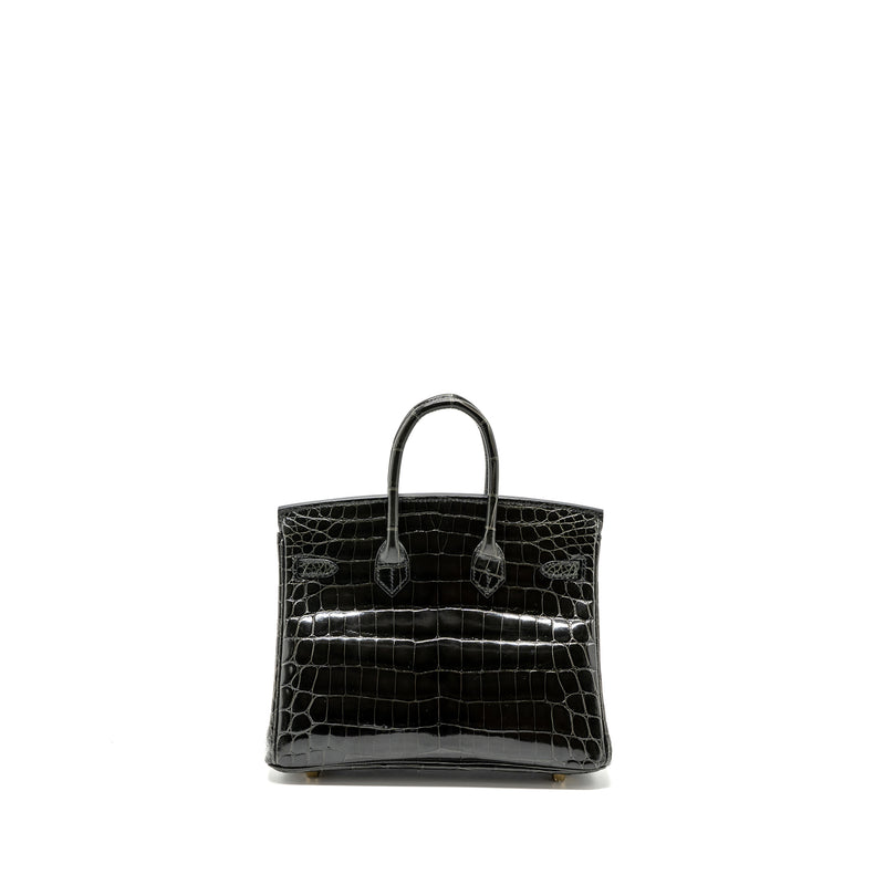 Hermes birkin 25 shiny crocodile niloticus 88 graphite GHW stamp D