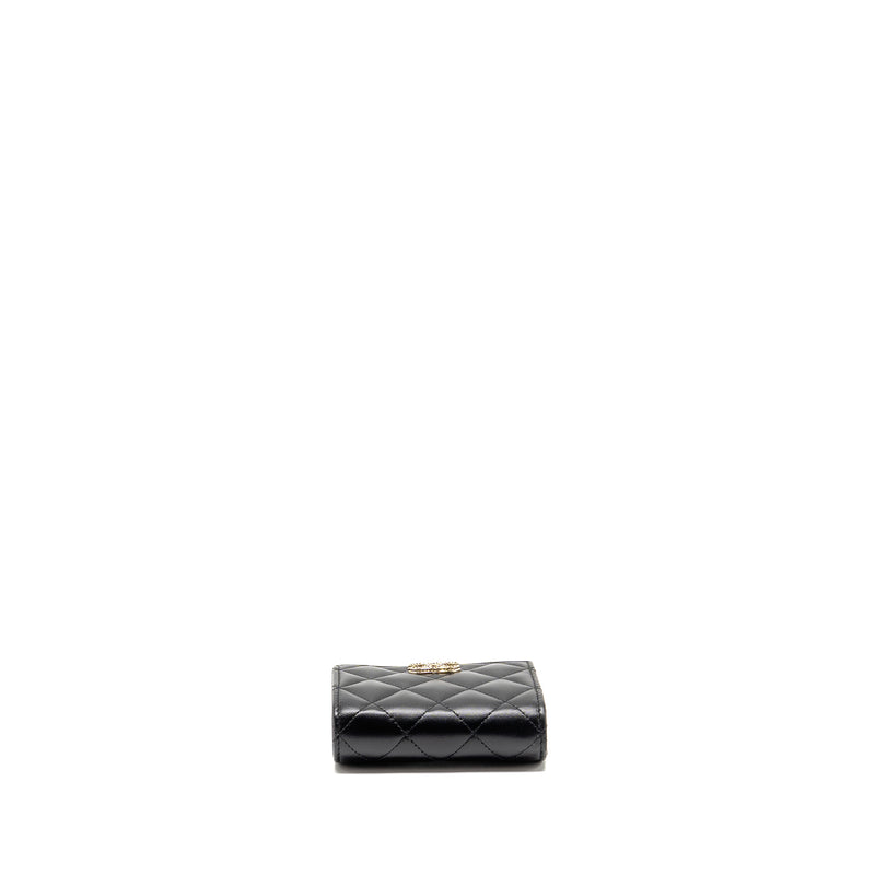 Chanel Detailed CC Logo Quilted Wallet Lambskin Black LGHW (Microchip)