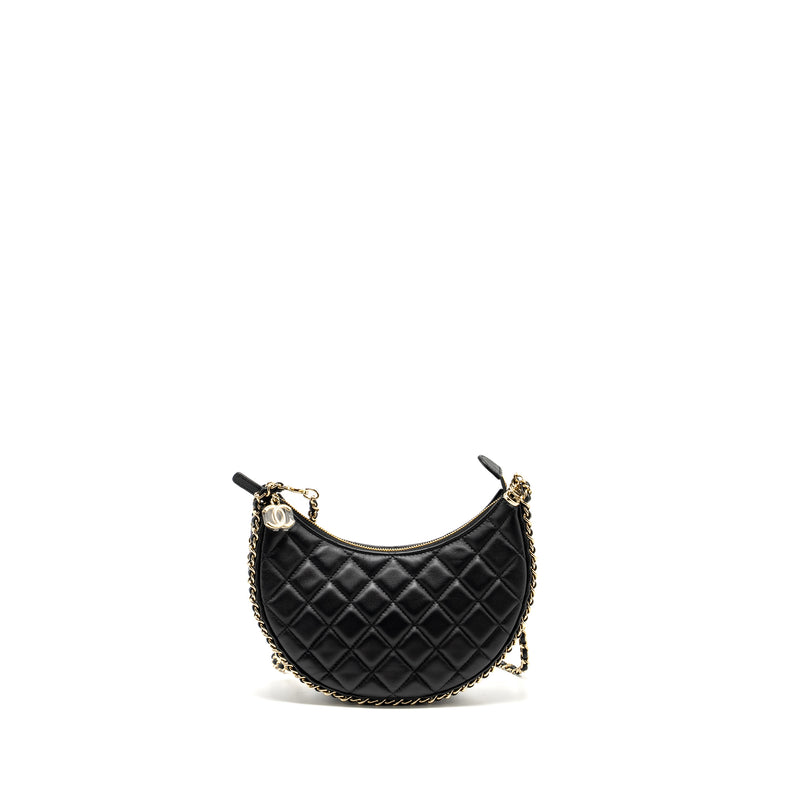 Chanel Small moon Hobo Bag Lambskin Black LGHW (Microchip)