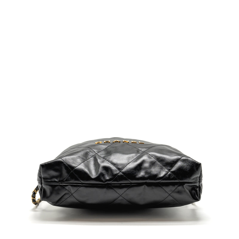 Chanel 22 Backpack Gold Letter Logo Shiny Calfskin Black GHW(microchip)