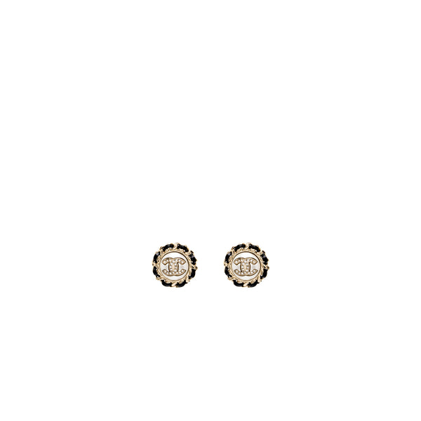 Chanel Round CC Logo Earrings Crystal/ Leather LGHW
