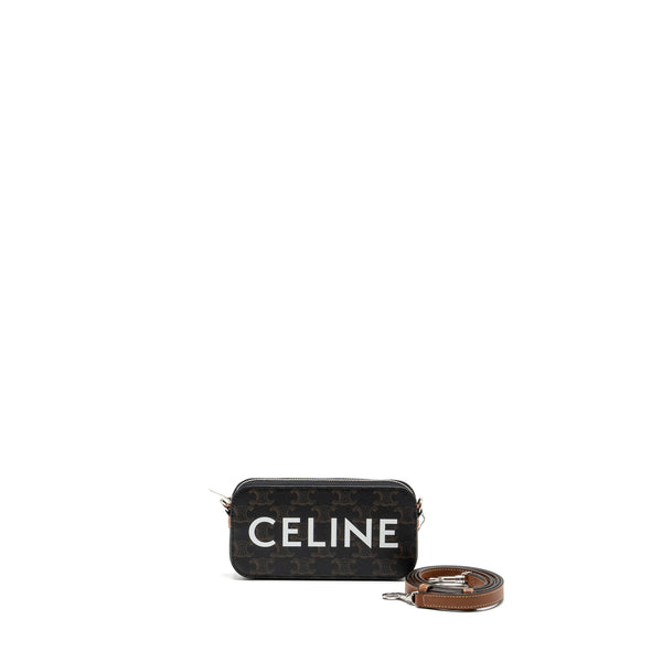 Celine Horizontal Triomphe Logo Print Pouch Coated Canvas/Leather Tan/Brown SHW
