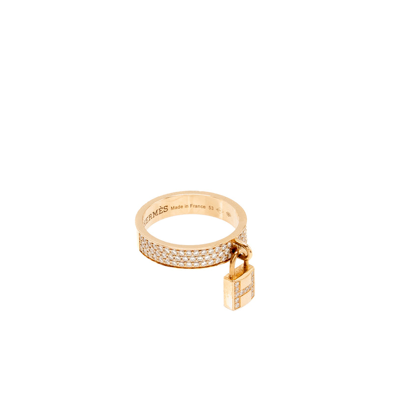 Hermes size 53 kelly clochette ring, medium model rose gold with diamonds