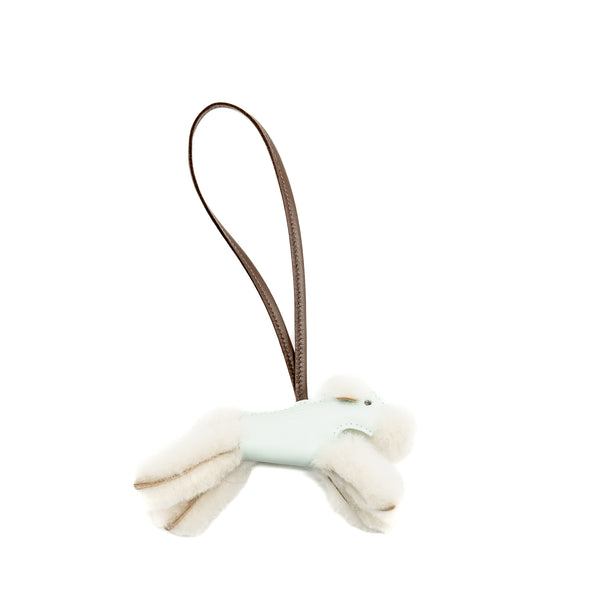 Hermes Budy shearing bag charm wool / lambskin ecru/ vert peppermint / chocolate stamp W