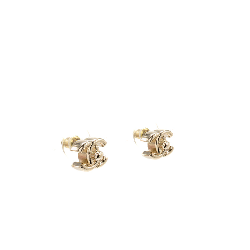 Chanel CC Earrings Light Gold Tone