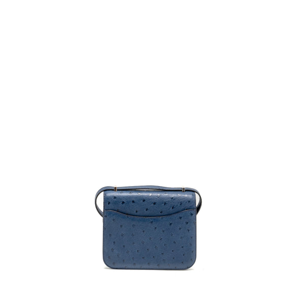Hermes Mini Constance Ostrich 7L Bleu De Malte SHW Stamp A