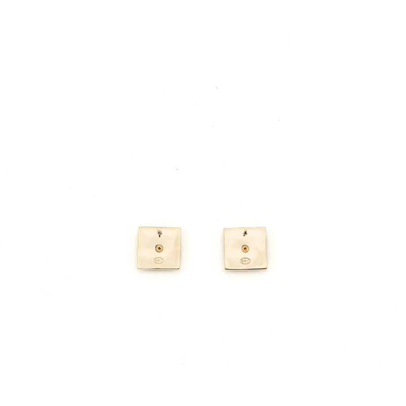 Chanel square CC Logo earring with crystal Light Gold Tone