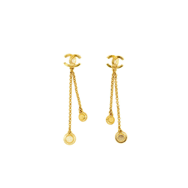 Chanel Dropped Earrings CC Logo Crystal Gold Tone