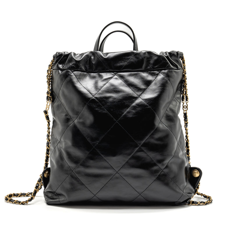 Chanel 22 Backpack Gold Letter Logo Shiny Calfskin Black GHW(microchip)