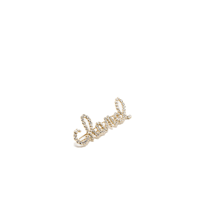 Chanel Letter Hair Clip with Crystal/Pearl Light Gold Tone