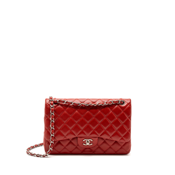 Chanel Classic Jumbo Double Flap Bag Caviar Red SHW