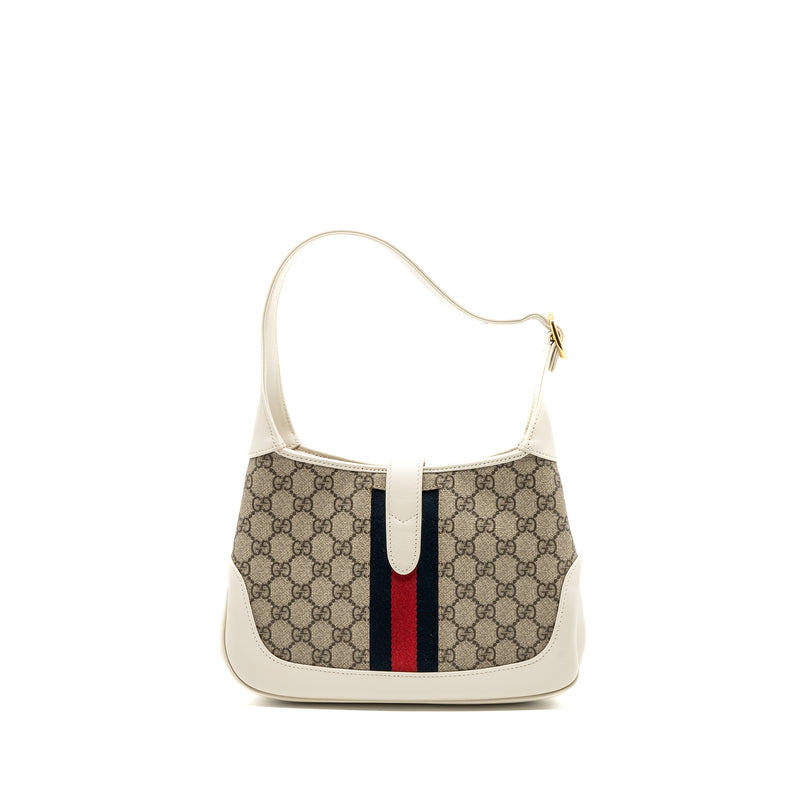 Gucci Jackie 1961 small shoulder bag GG supreme canvas / calfskin white multicolour GHW