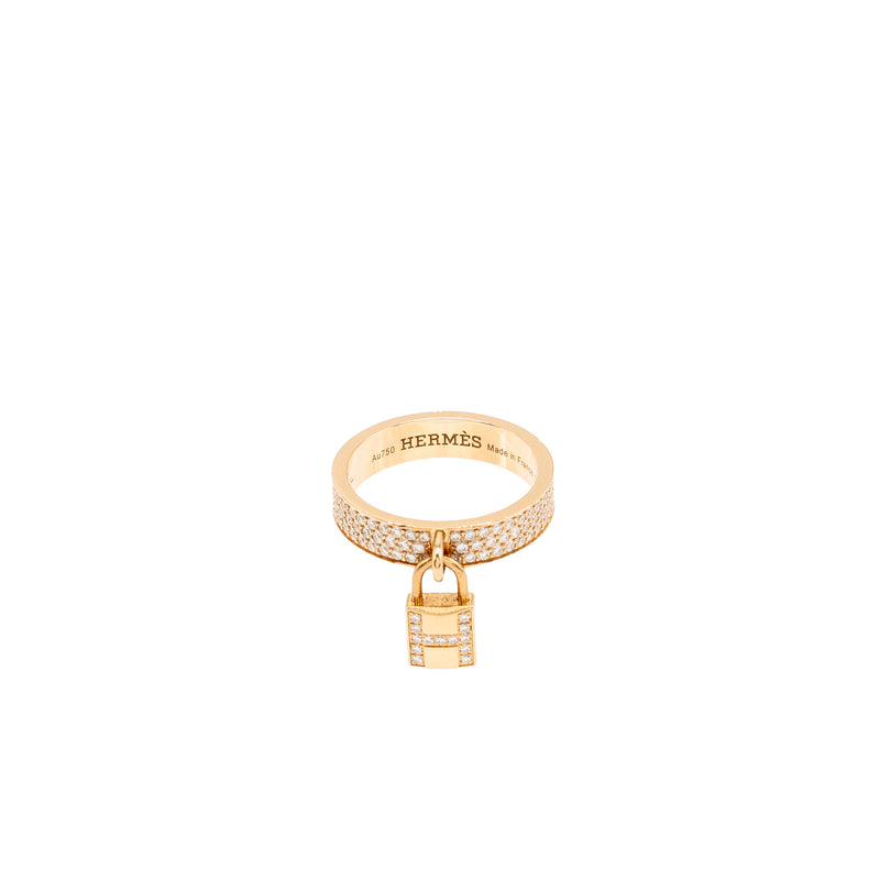 Hermes size 53 kelly clochette ring, medium model rose gold with diamonds