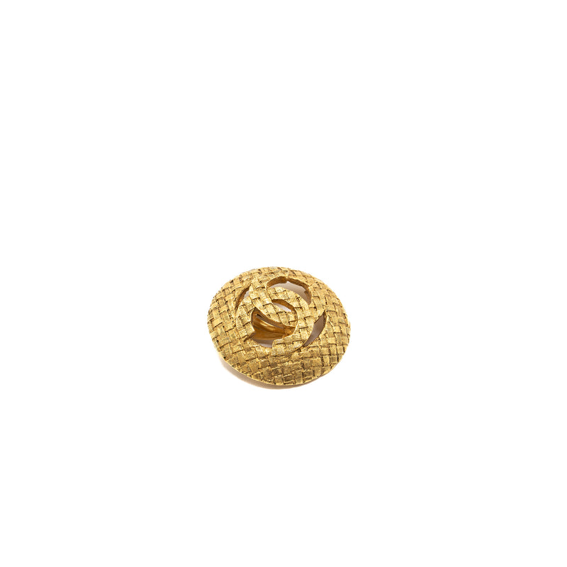 Chanel Giant CC and Round Ear Clip Brushed Gold Tone