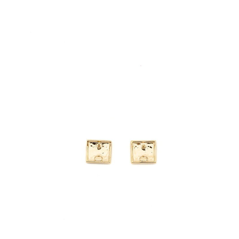 Chanel Square CC Logo Earrings Light Gold Tone
