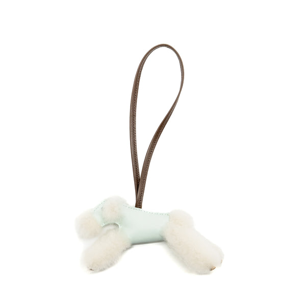 Hermes Budy shearing bag charm wool / lambskin ecru/ vert peppermint / chocolate stamp W