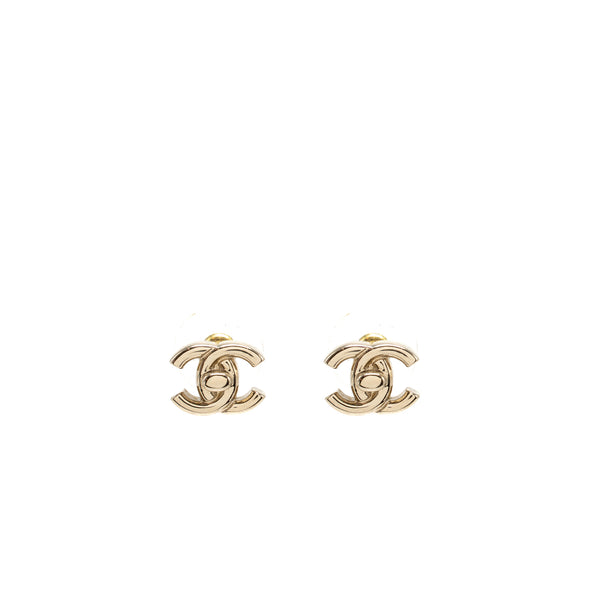 Chanel CC Earrings Light Gold Tone