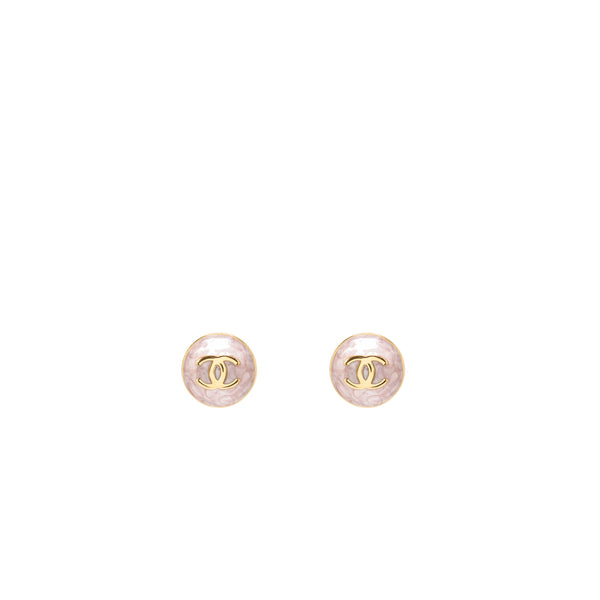 Chanel 26c round cc logo earrings pink gold tone