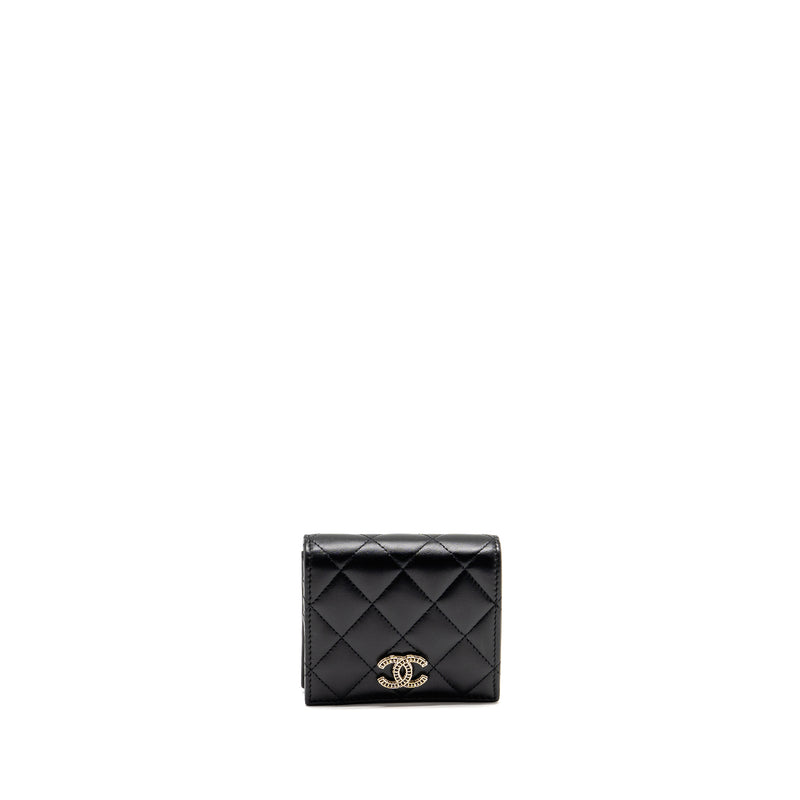 Chanel Detailed CC Logo Quilted Wallet Lambskin Black LGHW (Microchip)