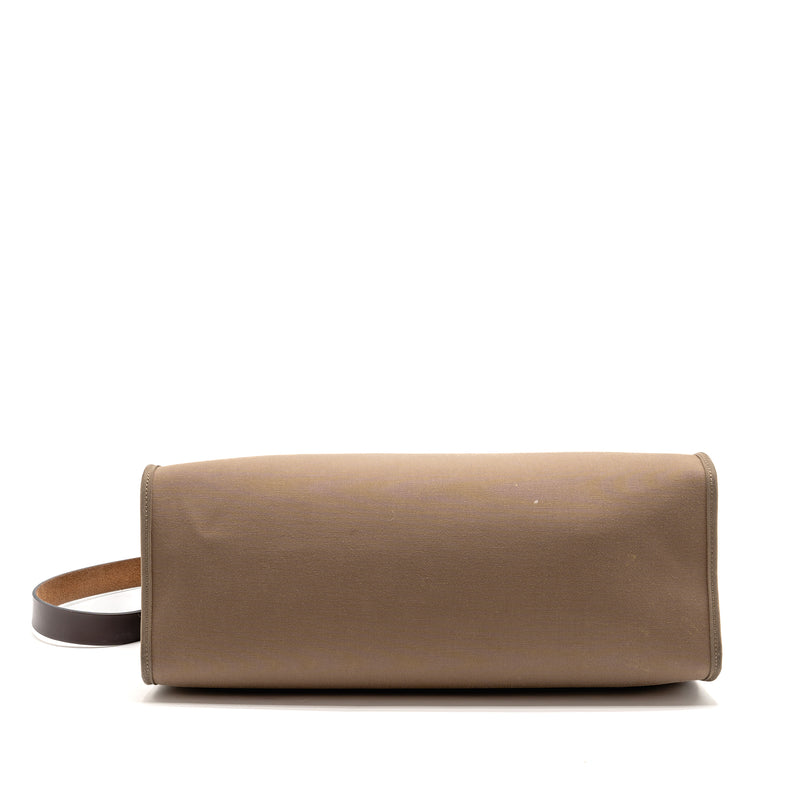 Hermes Herbag Zip 39 Canvas/Hunter Leather Etoupe/Ebene SHW Stamp X