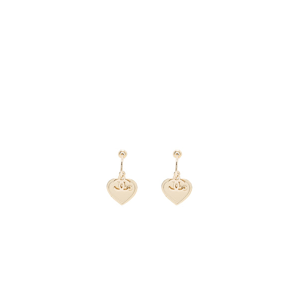 Chanel cc logo heart dropped earrings light gold tone