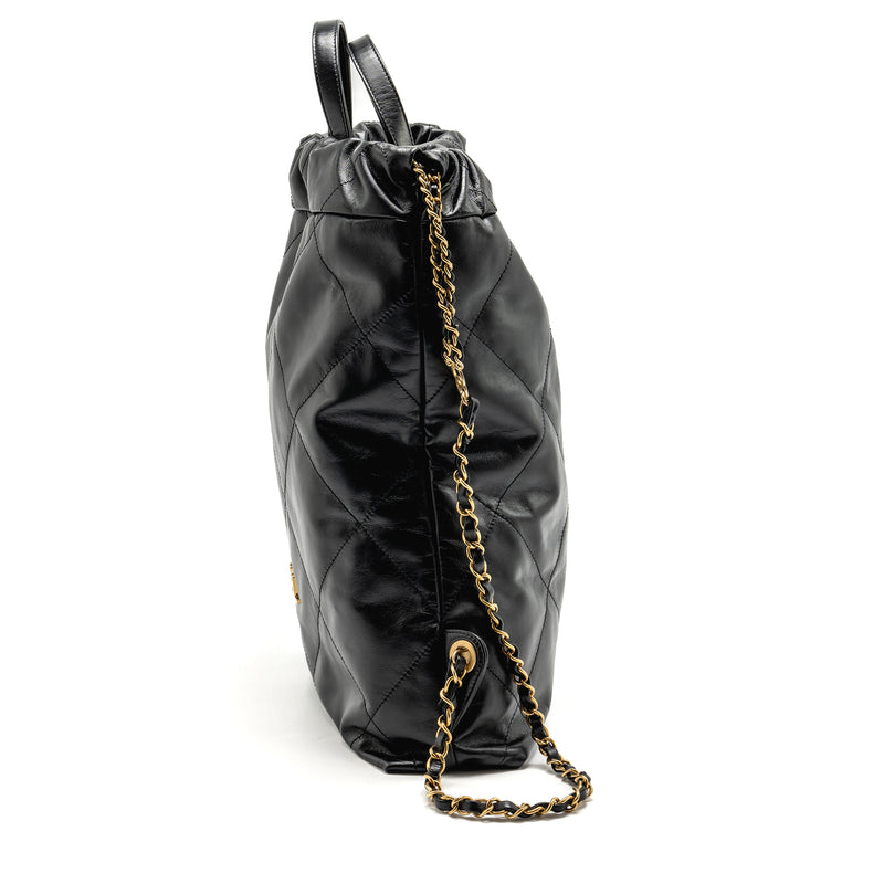 Chanel 22 Backpack Gold Letter Logo Shiny Calfskin Black GHW(microchip)
