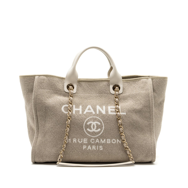 Chanel Deauville Bag Canvas/ Leather Beige/White GHW (microchip)