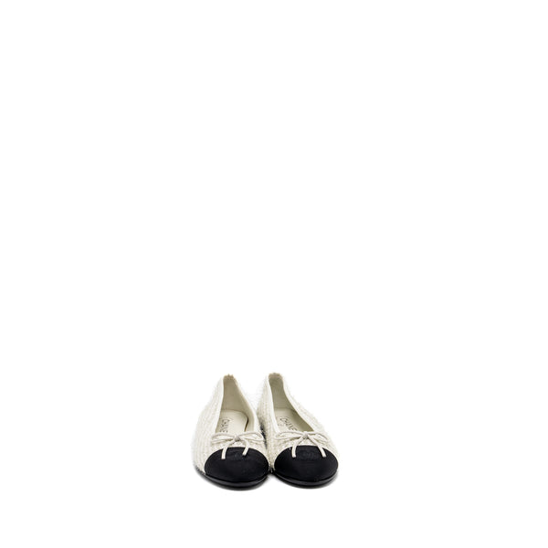 Chanel Size 37 Ballerinas Tweed/ Canvas Black/White/Multicolur